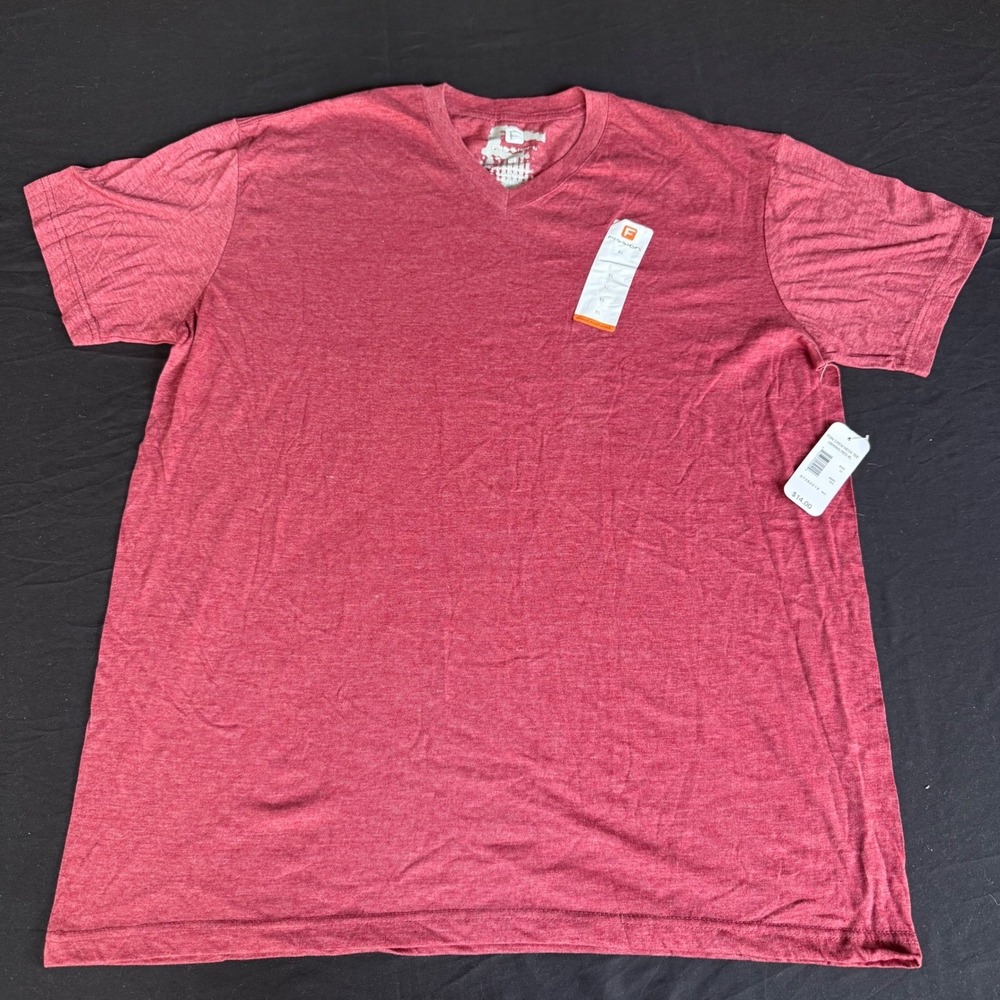 Fission Mens V-Neck T-Shirt XL Red Short Sleeve Heathered Cotton Blend New NWT